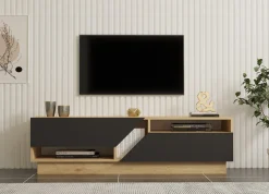 Mobile Porta tv Nero Antracite Marrone Rovere 2 Ripiani 2 Ante 160x40x45h cm, 5 Vani - Spilinga