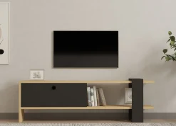 Mobile Porta tv Nero Antracite Marrone Rovere un Ripiano 2 Ante 160x30x37h cm, 4 Vani - Tribano