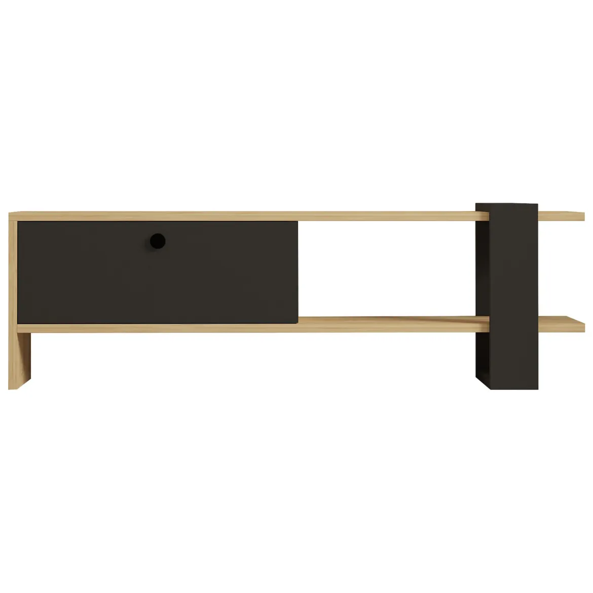 Mobile Porta tv Nero Antracite Marrone Rovere un Ripiano 2 Ante 160x30x37h cm, 4 Vani - Tribano