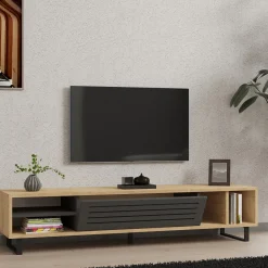 Mobile Porta tv Nero Antracite Modulabile un Ripiano 200x30x31h cm, 2 Ante - Sindia