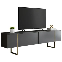 Mobile Porta tv Nero Antracite un Ripiano Apertura Battente, a Ribalta 192x37x53h cm, 3 Ante - Trasacco