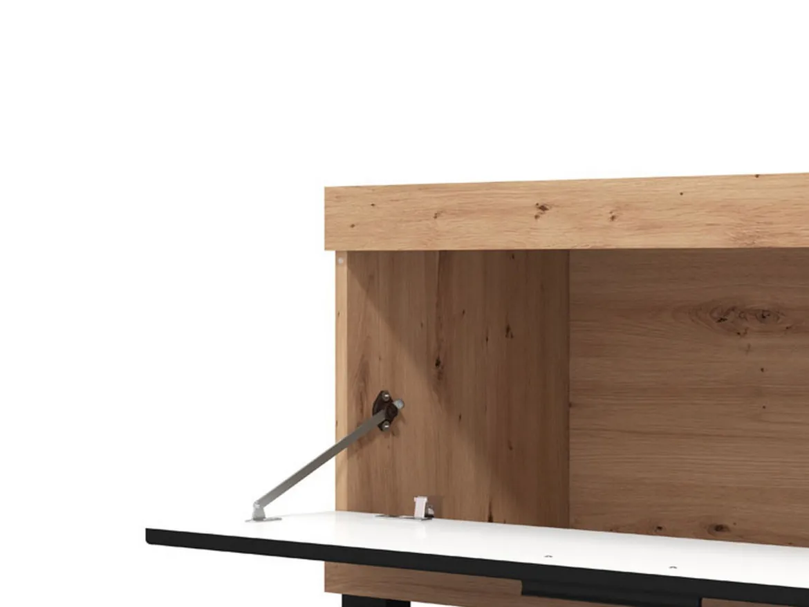 Mobile Porta tv Nero Marrone Rovere Nodi 2 Ripiani Un'anta 162x41.5x43.5h cm, Ripiano in Vetro - Pompu