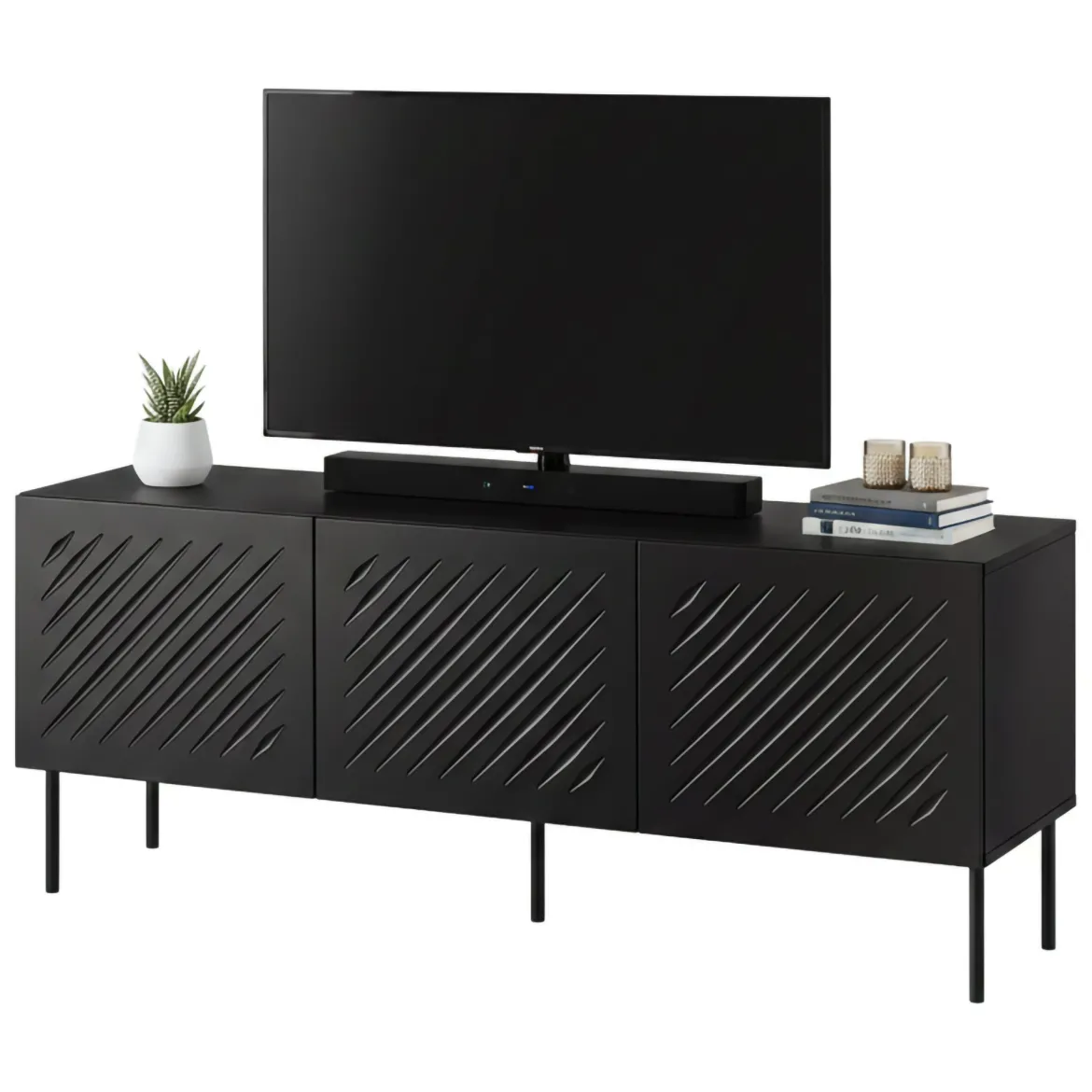 Mobile Porta tv Nero un Ripiano 150.5x42x60h cm, Cassetti - Termoli