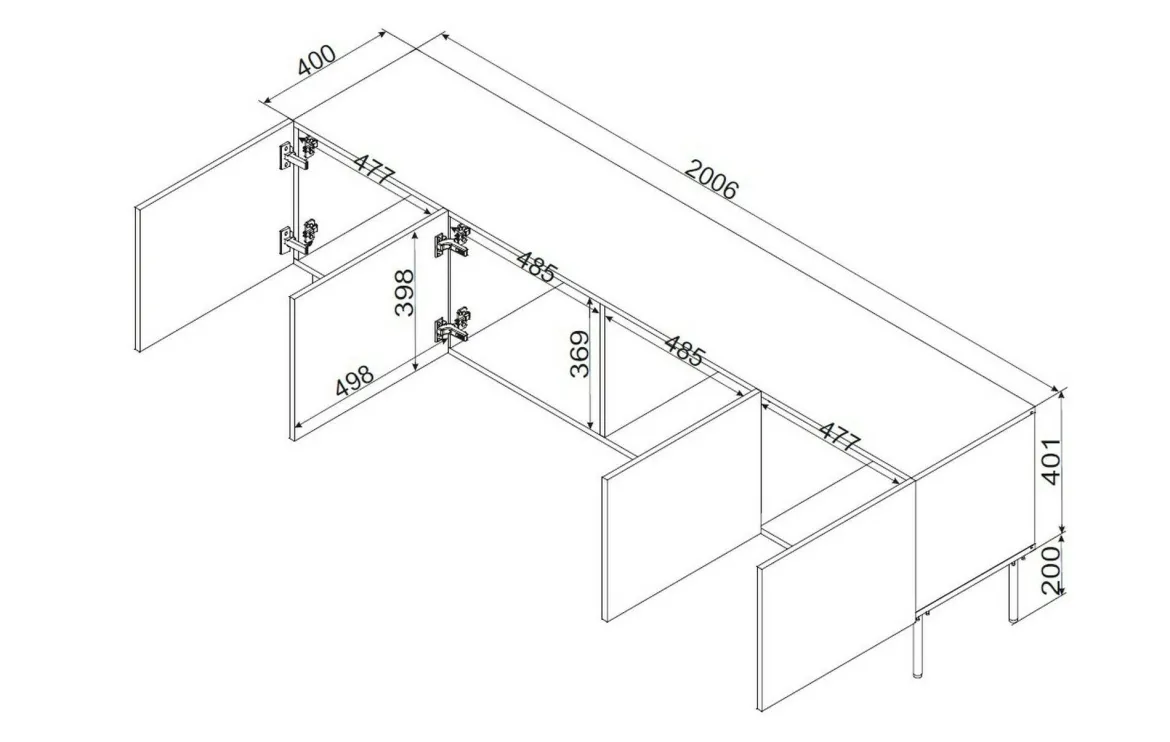 Mobile Porta tv Nero un Ripiano 150.5x42x60h cm, Cassetti - Termoli