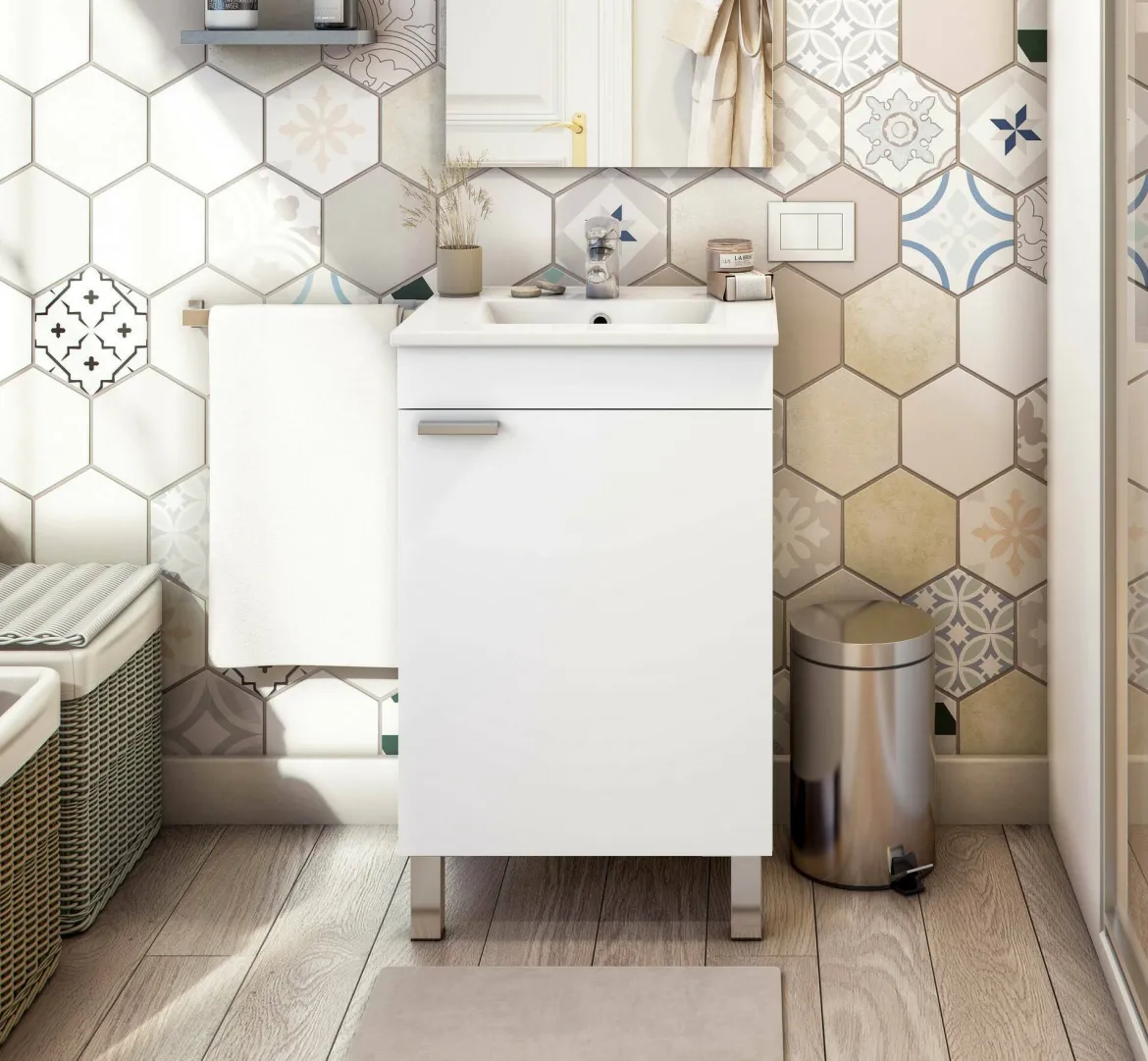 Mobile sottolavabo 1 anta 50x38x80h cm bianco lucido - Iselle