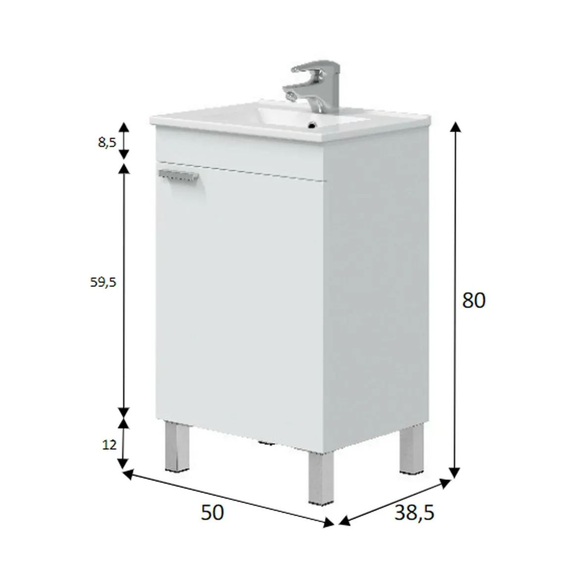 Mobile sottolavabo 1 anta 50x38x80h cm bianco lucido - Iselle