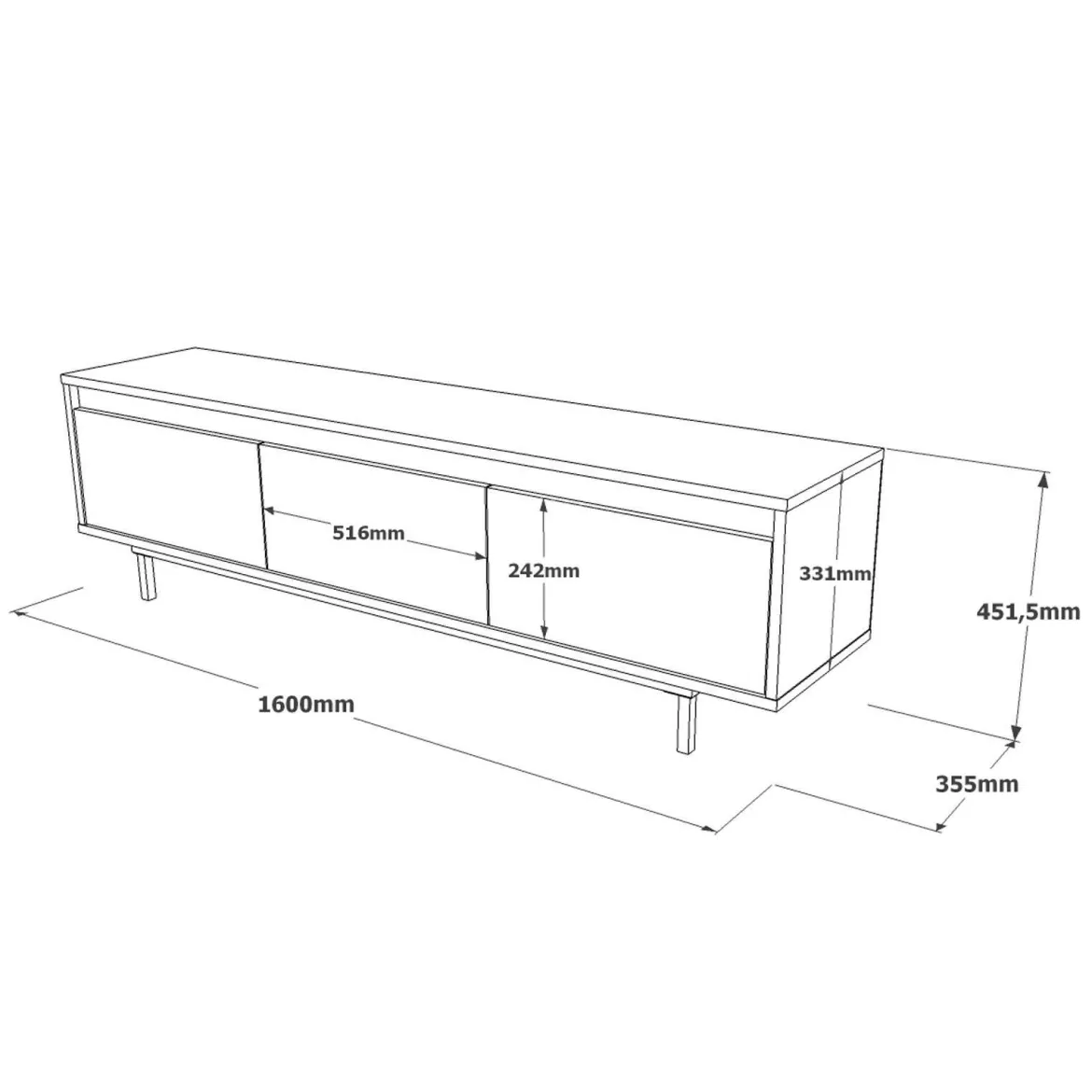 Mobile TV argento e nero 160x35x45h cm 3 ante - Titli