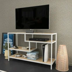 Mobile TV bianco e rovere 130x40x36h cm 2 ante - Ahuri