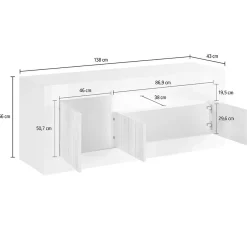 Mobile TV bianco lucido e acacia 184x42x58h cm in legno - Arkangel