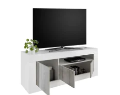 Mobile TV bianco lucido e acacia 184x42x58h cm in legno - Arkangel