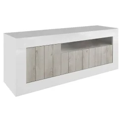 Mobile TV bianco lucido e acacia 184x42x58h cm in legno - Arkangel