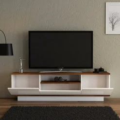 Mobile TV noce e bianco 160x35x56h cm 3 ante - Drusilla