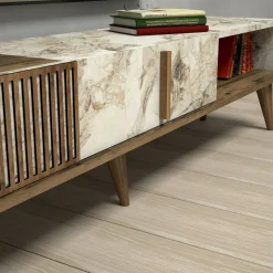 Mobile TV noce e bianco 180x35x44h cm 2 ante - Teia