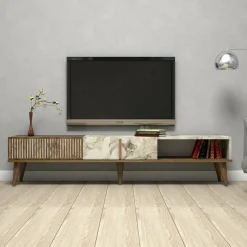 Mobile TV noce e bianco 180x35x44h cm 2 ante - Teia