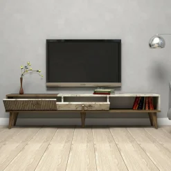 Mobile TV noce e bianco 180x35x44h cm 2 ante - Teia