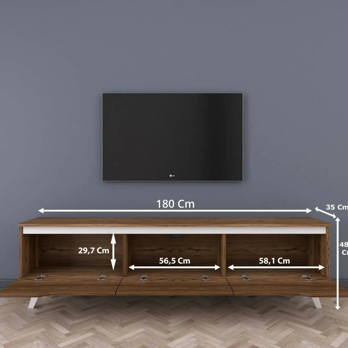 Mobile TV noce e bianco 180x35x48h cm 3 ante - Apatite