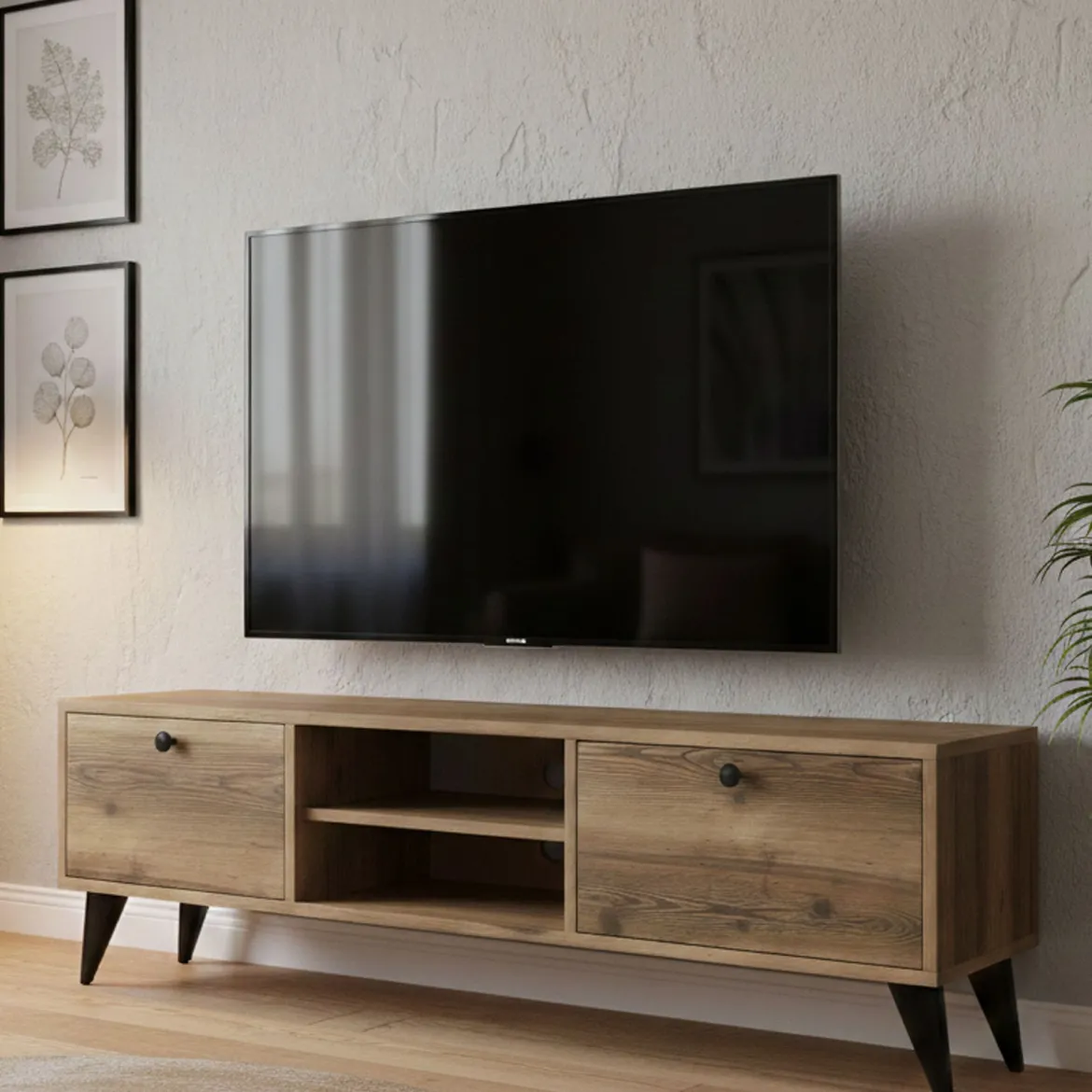 Mobile TV noce e nero 140x40x50h cm 2 ante e 3 cassetti - Iginia