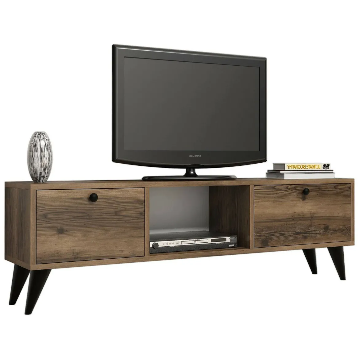Mobile TV noce e nero 140x40x50h cm 2 ante e 3 cassetti - Iginia