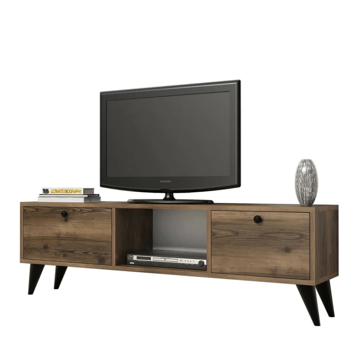 Mobile TV noce e nero 140x40x50h cm 2 ante e 3 cassetti - Iginia