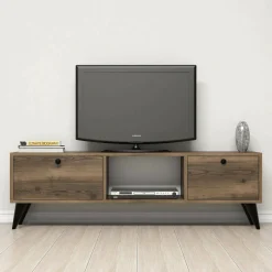 Mobile TV noce e nero 140x40x50h cm 2 ante e 3 cassetti - Iginia