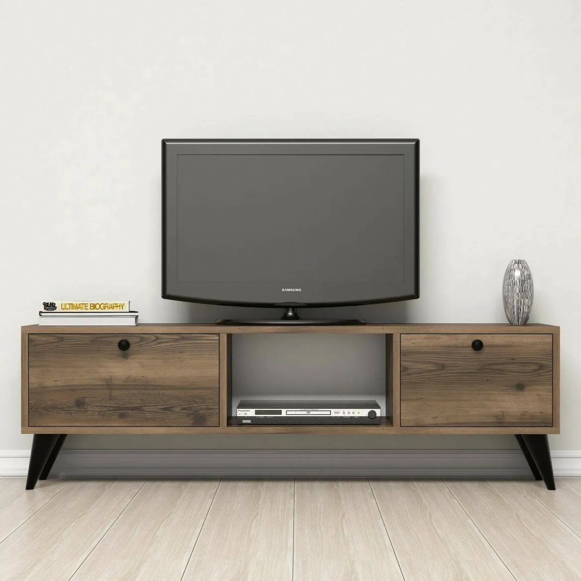 Mobile TV noce e nero 140x40x50h cm 2 ante e 3 cassetti - Iginia