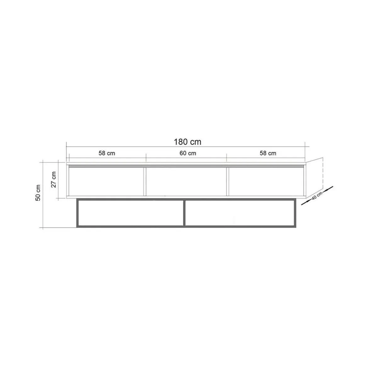Mobile TV noce e nero 180x40x50h cm in legno - Iginia