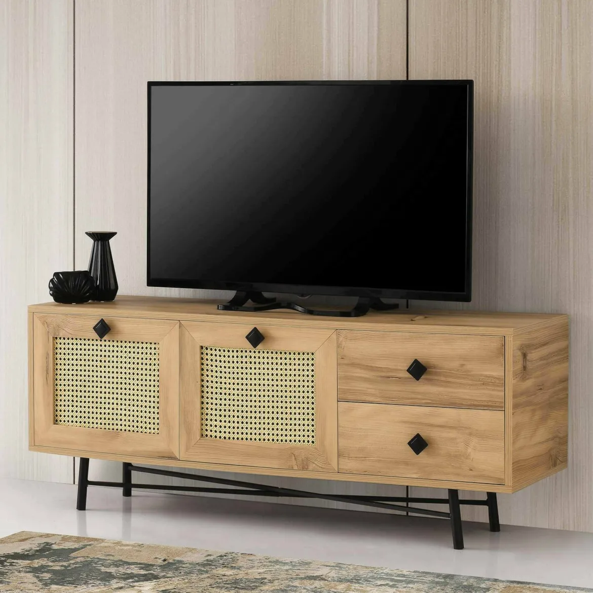Mobile TV quercia e nero 147x41x54h cm 2 ante e 1 cassetto - Duchi
