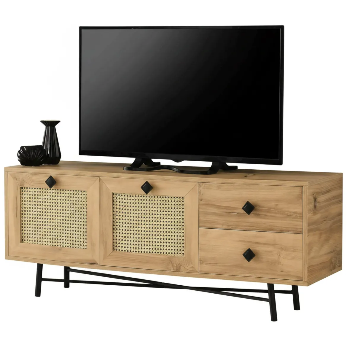 Mobile TV quercia e nero 147x41x54h cm 2 ante e 1 cassetto - Duchi