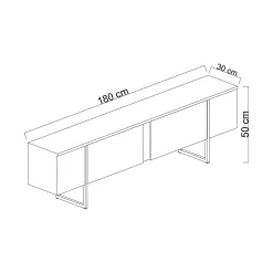 Mobile TV 180x30x50h cm Bianco e Oro con 2 Ante e Ripiano, Mobile Basso Salvaspazio in Legno e Metallo per Soggiorno Moderno – Abishia