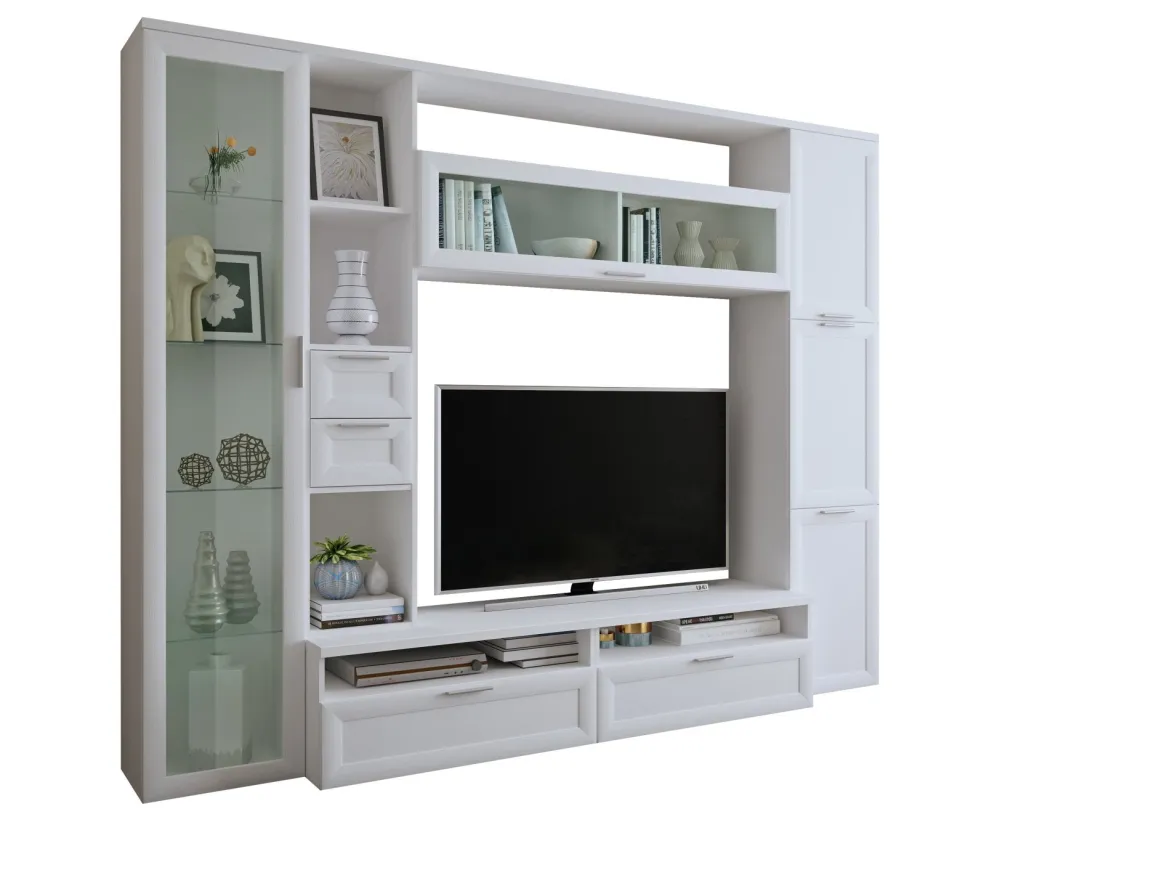 Parete Attrezzata Bianco Modulabile 4 Cassetti, 8 Ripiani - Carenno