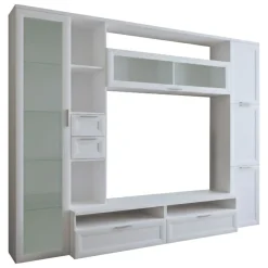 Parete Attrezzata Bianco Modulabile 4 Cassetti, 8 Ripiani - Carenno