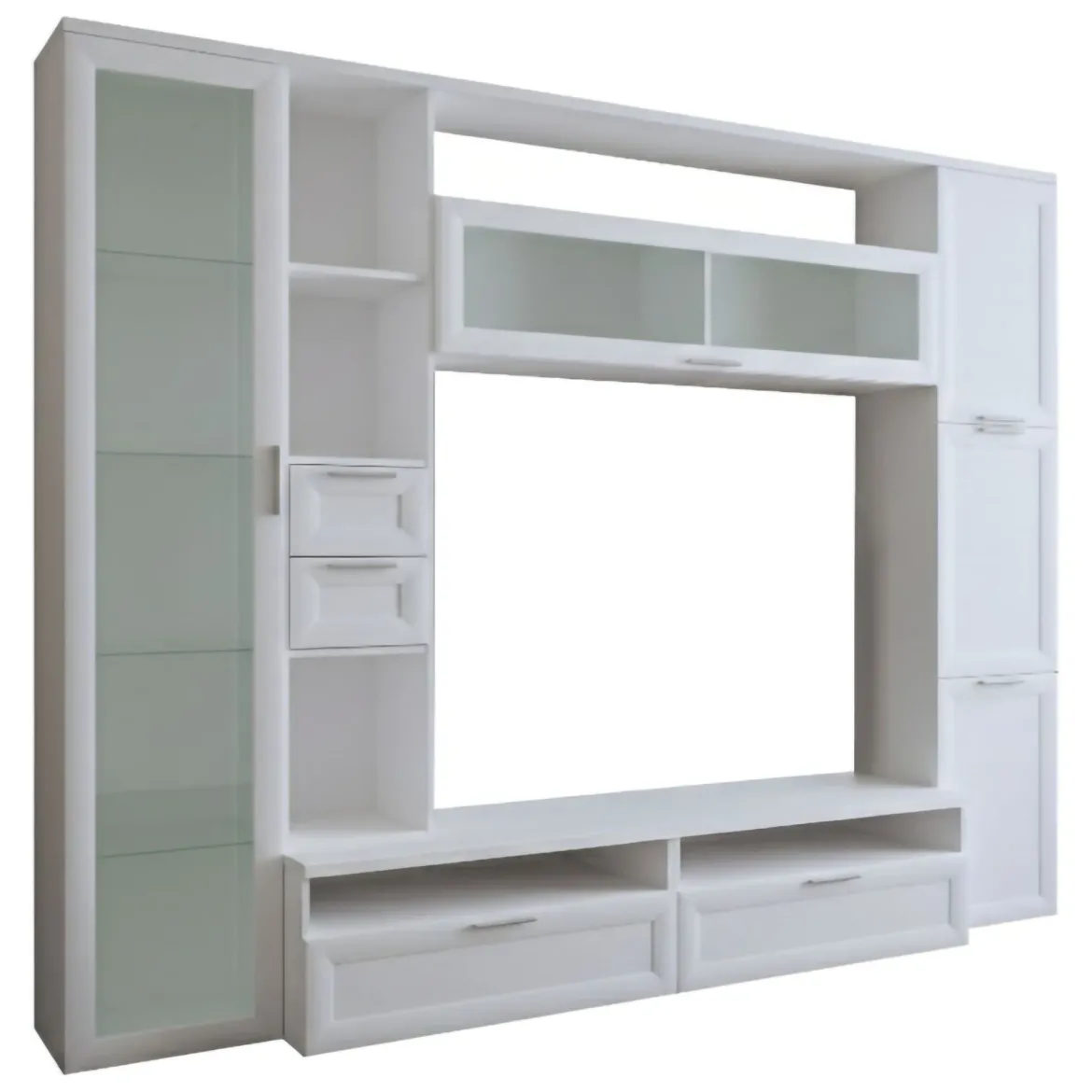 Parete Attrezzata Bianco Modulabile 4 Cassetti, 8 Ripiani - Carenno