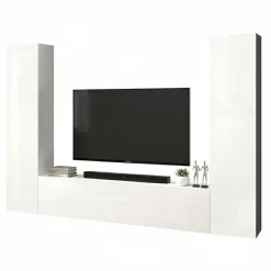 Parete attrezzata in legno 260cm bianca lucida - Natasha