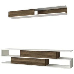 Parete Attrezzata Marrone Noce Bianco Modulabile 4 Ripiani, 2 Ante - Vernole