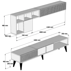 Parete Attrezzata Marrone Noce Nero Marmo Modulabile 9 Ripiani, 7 Vani - Casaluce