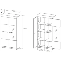 Parete Attrezzata Marrone Rovere Nero 8 Ripiani set Componibile, 5 Vani - Viggiona