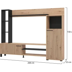 Parete Attrezzata Marrone Rovere Nodi Nero 8 Ripiani Modulabile 263x40x167h cm, 7 Vani - Petrona