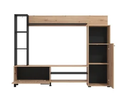 Parete Attrezzata Marrone Rovere Nodi Nero 8 Ripiani Modulabile 263x40x167h cm, 7 Vani - Petrona