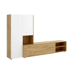 Parete attrezzata modulabile 230cm bianca lucida e rovere - Fortuna