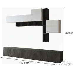 Parete Attrezzata Nero Antracite Bianco Marmo Modulabile 4 Ripiani, 10 Vani - Saluzzo