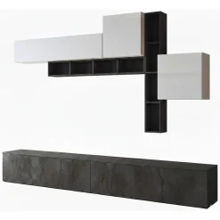 Parete Attrezzata Nero Antracite Bianco Marmo Modulabile 4 Ripiani, 10 Vani - Saluzzo