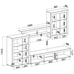 Parete Attrezzata Nero Antracite Grigio 9 Ripiani 2 Cassetti, Modulabile - Dubino