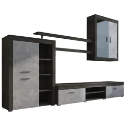 Parete Attrezzata Nero Antracite Grigio 9 Ripiani 2 Cassetti, Modulabile - Dubino