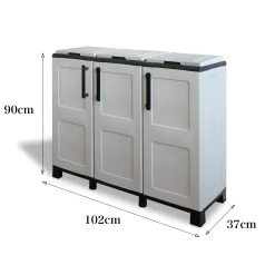 Pattumiera Grigio Chiaro Nero Capacità 330 (110 per Sacco) 3 Cestini 102x37x90h cm, Colore Struttura Nero Made in Italy - Apix
