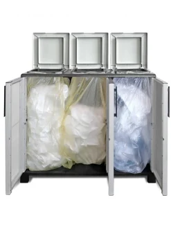 Pattumiera Grigio Chiaro Nero Capacità 330 (110 per Sacco) 3 Cestini 102x37x90h cm, Colore Struttura Nero Made in Italy - Apix