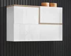 Pensile moderno 4 ante 100x63h cm bianco lucido e acero - Anico