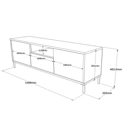 Porta TV argento e nero 140x35x46h cm 3 ante - Khagan