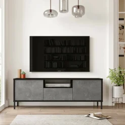 Porta TV argento e nero 140x35x46h cm 3 ante - Khagan