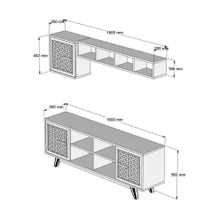Porta TV noce e bianco 180x35x40h cm 3 ante - Jakuchu