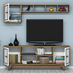 Porta TV noce e bianco 180x35x40h cm 3 ante - Jakuchu